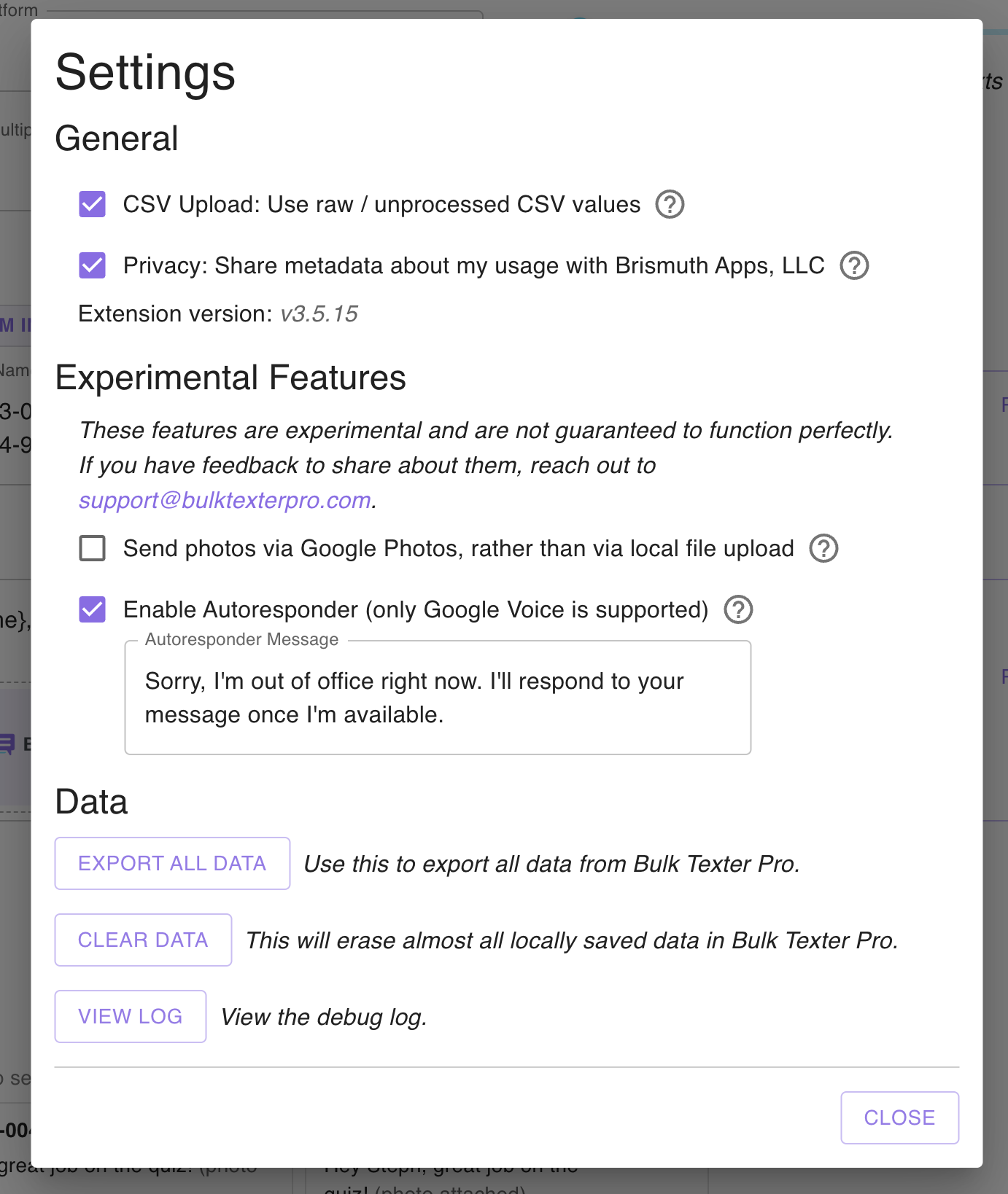Autoresponder settings