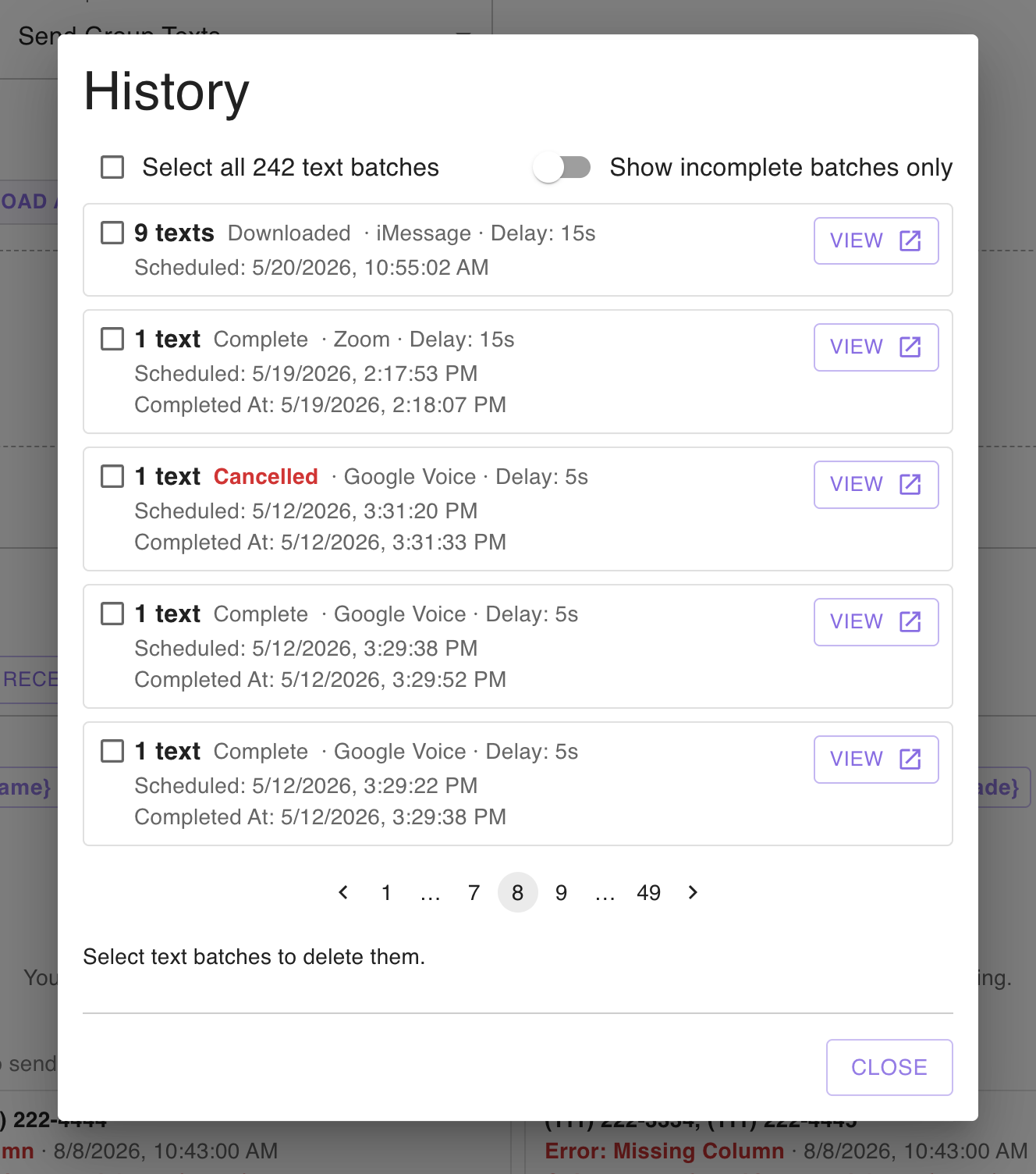 The History window