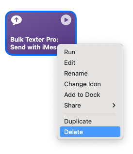 Deleting the Bulk Texter Pro iMessage Shortcut